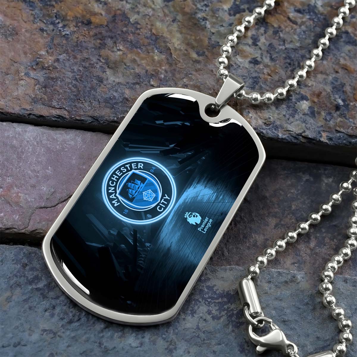 Soccer Dog Tag Necklace - SCD020 - Manchester City - Premier League - Military Ball Chain