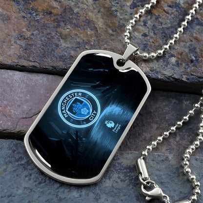 Soccer Dog Tag Necklace - SCD020 - Manchester City - Premier League - Military Ball Chain
