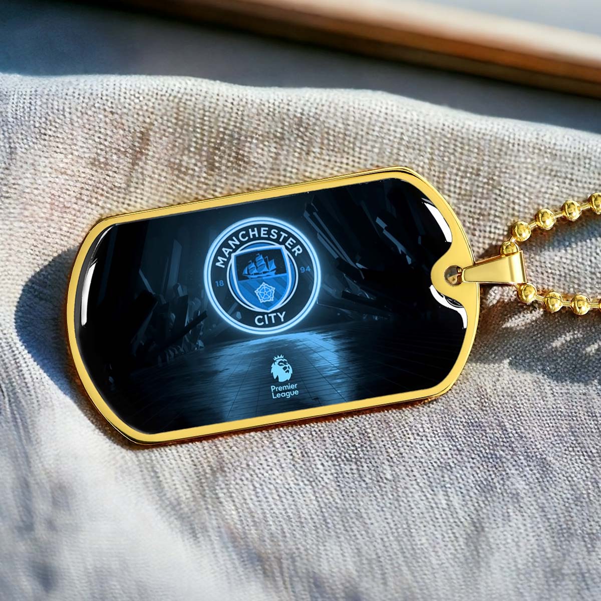 Soccer Dog Tag Necklace - SCD020 - Manchester City - Premier League - Military Ball Chain