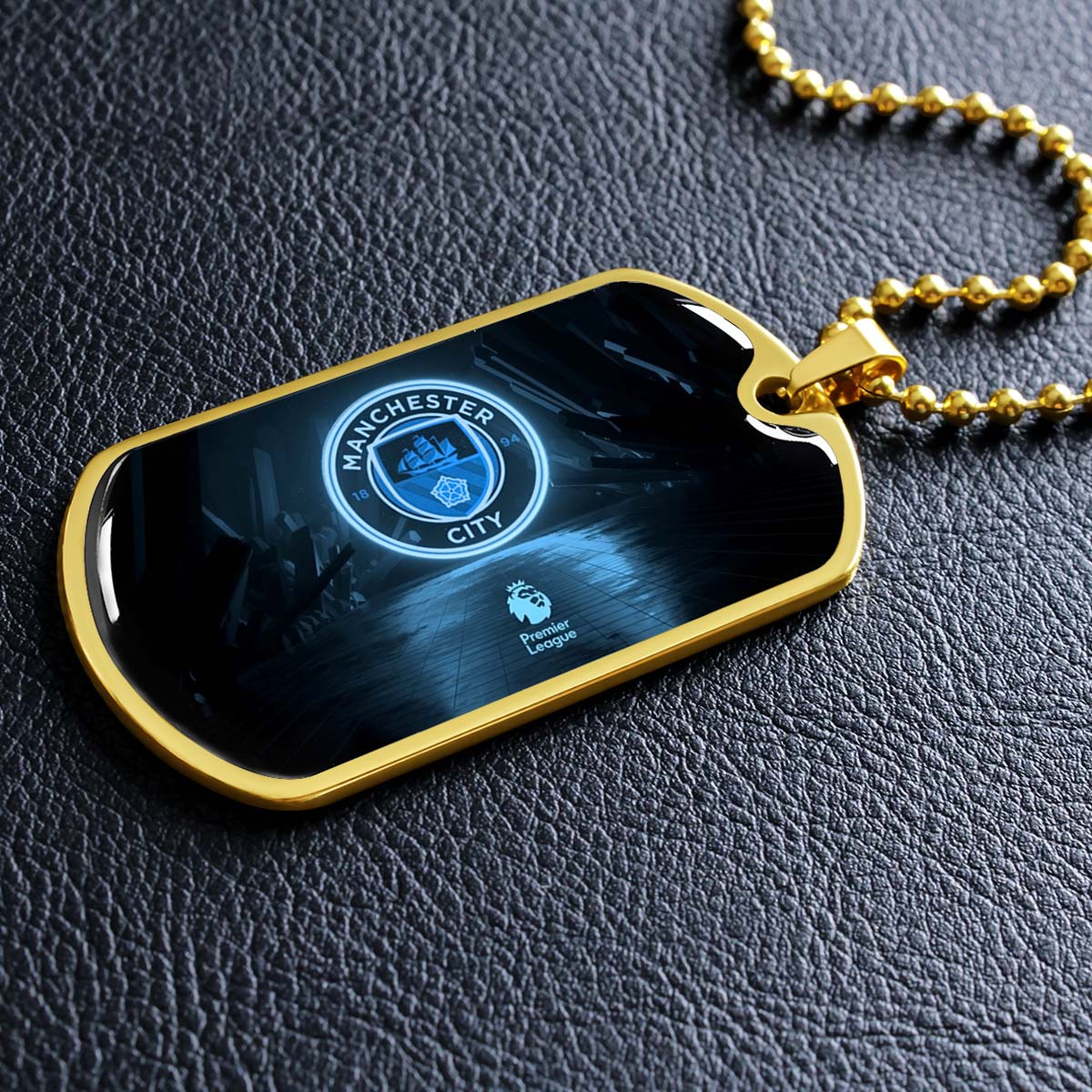 Soccer Dog Tag Necklace - SCD020 - Manchester City - Premier League - Military Ball Chain
