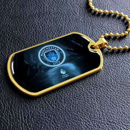 Soccer Dog Tag Necklace - SCD020 - Manchester City - Premier League - Military Ball Chain