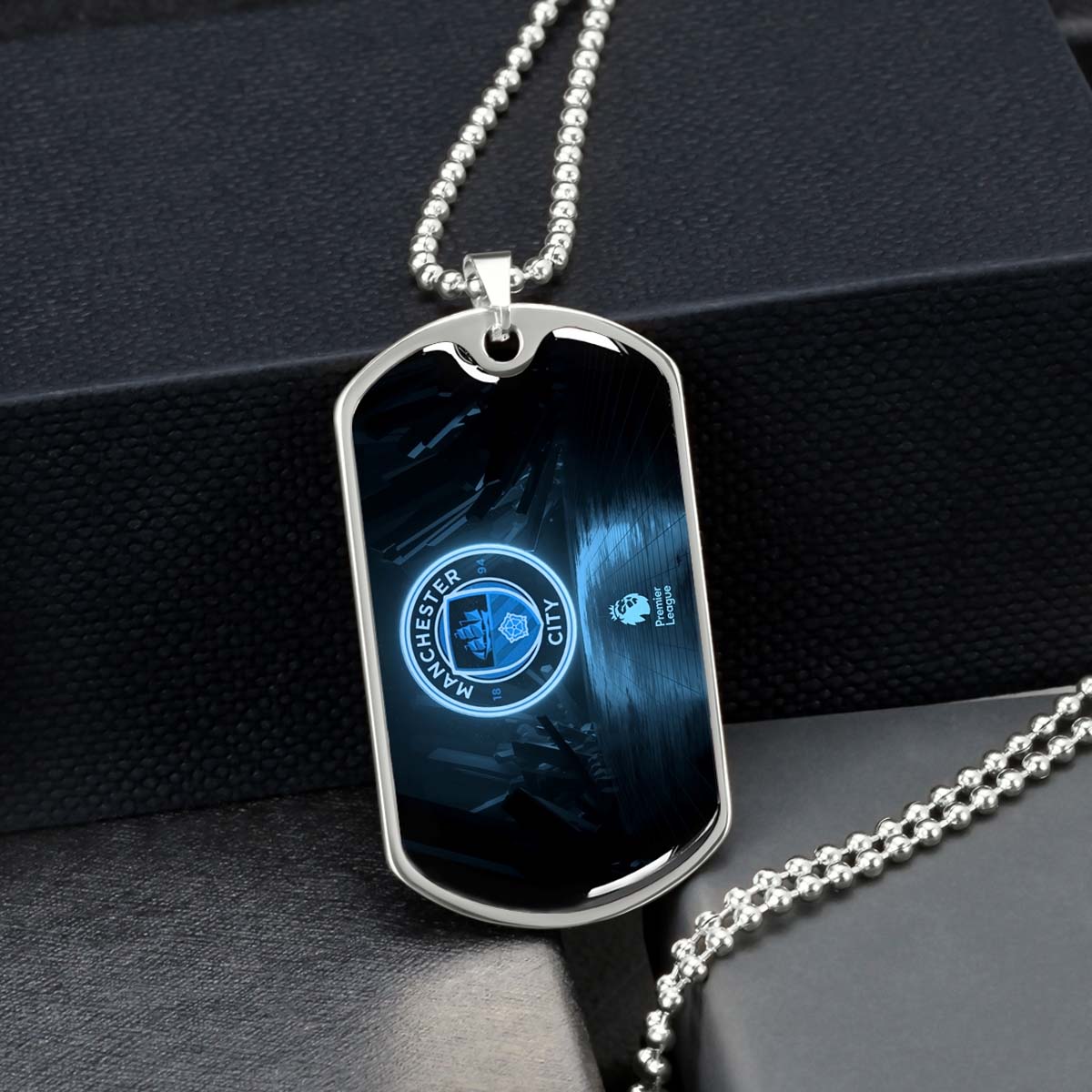 Soccer Dog Tag Necklace - SCD020 - Manchester City - Premier League - Military Ball Chain
