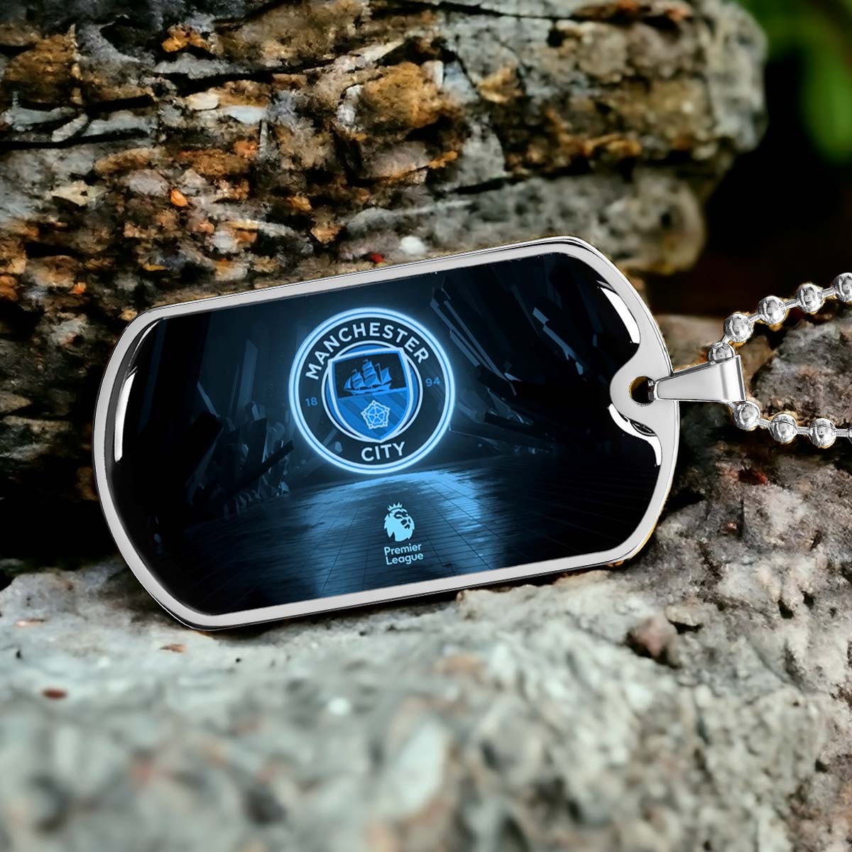 Soccer Dog Tag Necklace - SCD020 - Manchester City - Premier League - Military Ball Chain