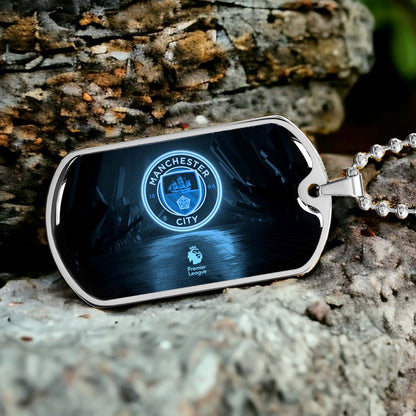 Soccer Dog Tag Necklace - SCD020 - Manchester City - Premier League - Military Ball Chain