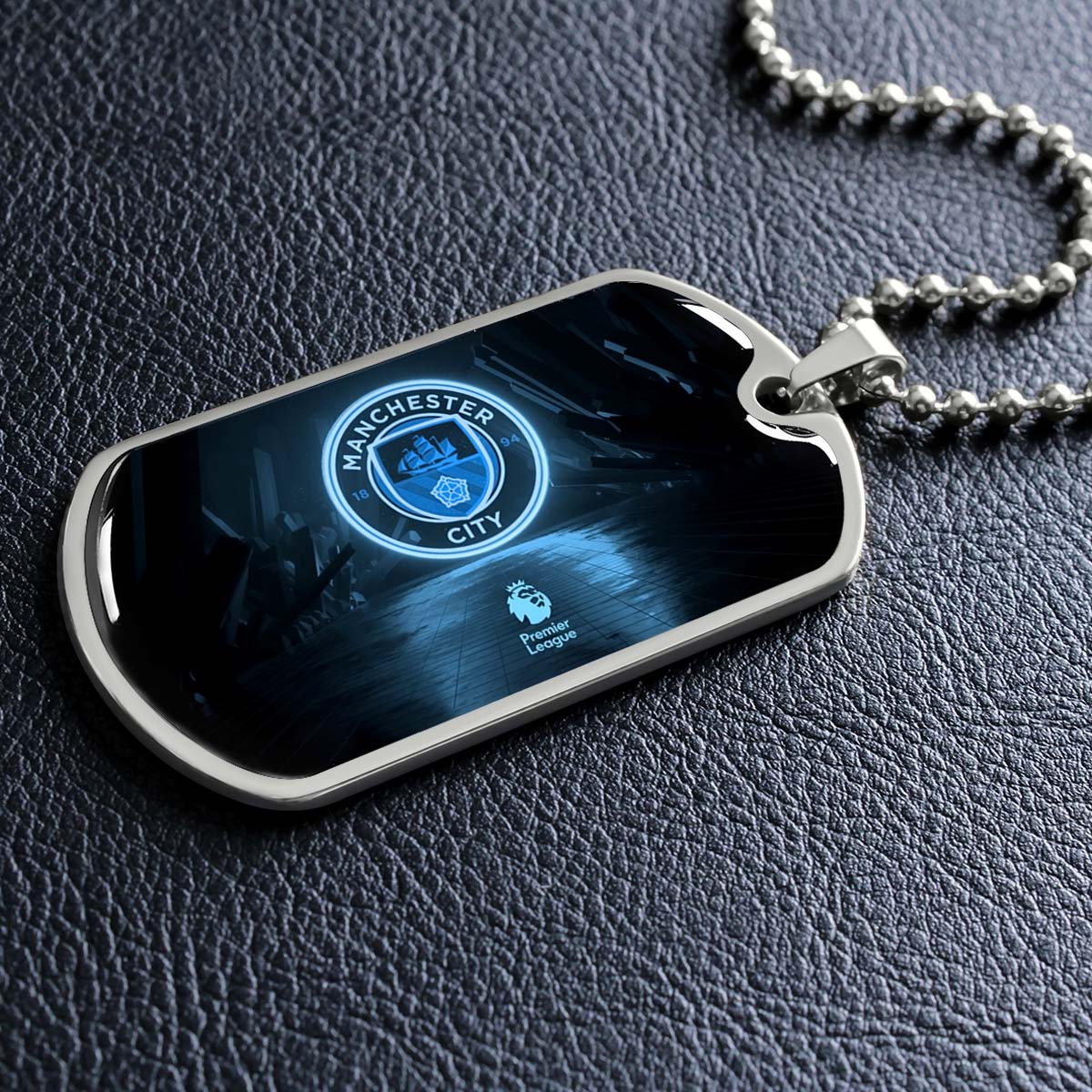 Soccer Dog Tag Necklace - SCD020 - Manchester City - Premier League - Military Ball Chain
