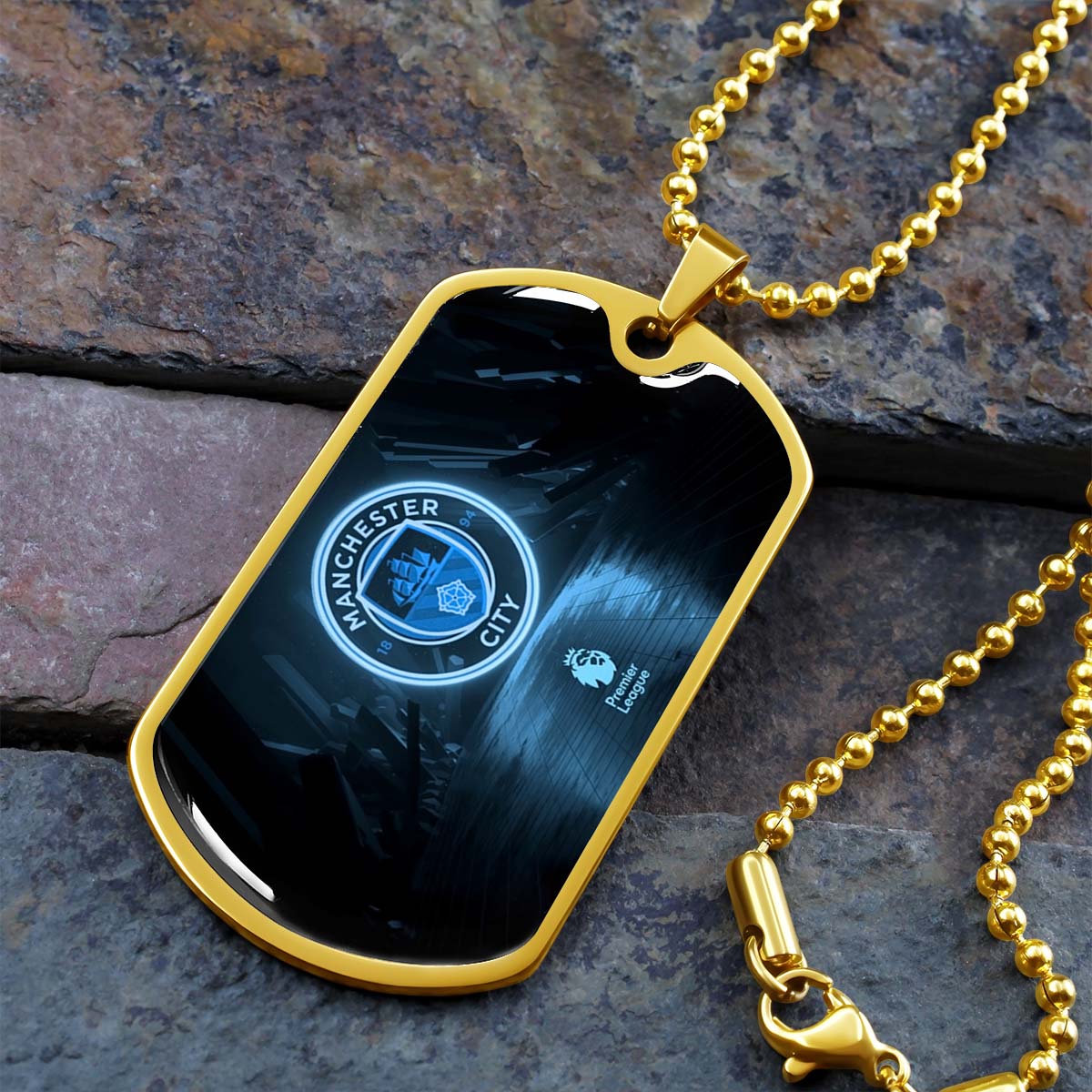 Soccer Dog Tag Necklace - SCD020 - Manchester City - Premier League - Military Ball Chain
