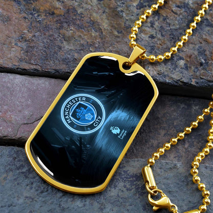 Soccer Dog Tag Necklace - SCD020 - Manchester City - Premier League - Military Ball Chain