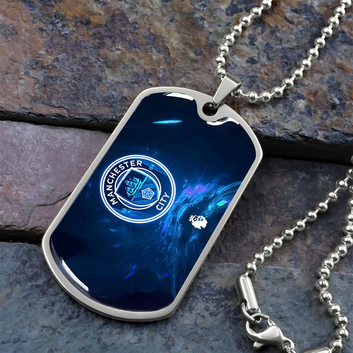 Soccer Dog Tag Necklace - SCD021 - Manchester City - Premier League - Military Ball Chain