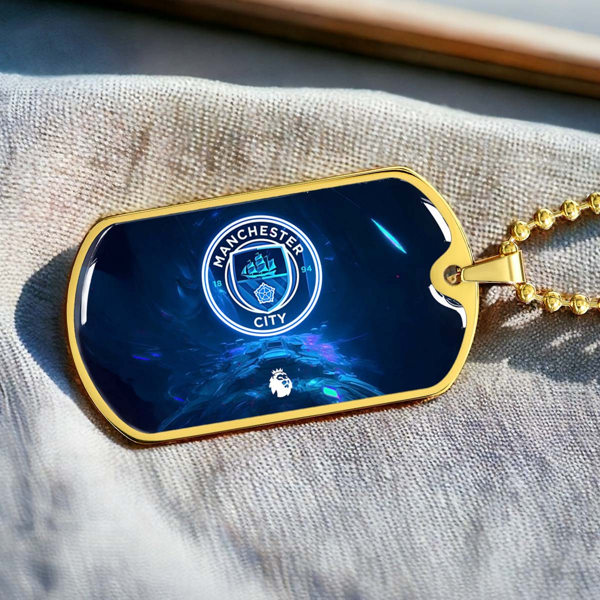 Soccer Dog Tag Necklace - SCD021 - Manchester City - Premier League - Military Ball Chain