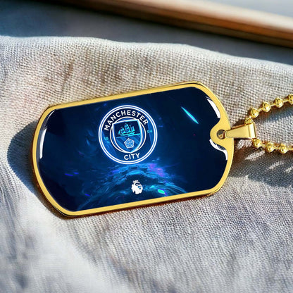 Soccer Dog Tag Necklace - SCD021 - Manchester City - Premier League - Military Ball Chain