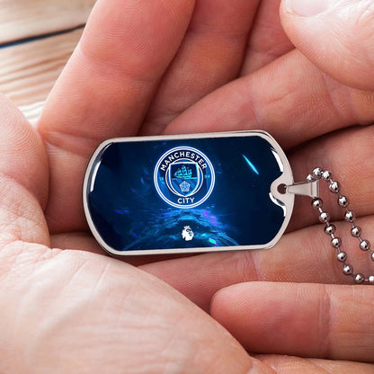 Soccer Dog Tag Necklace - SCD021 - Manchester City - Premier League - Military Ball Chain