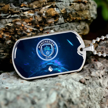 Soccer Dog Tag Necklace - SCD021 - Manchester City - Premier League - Military Ball Chain