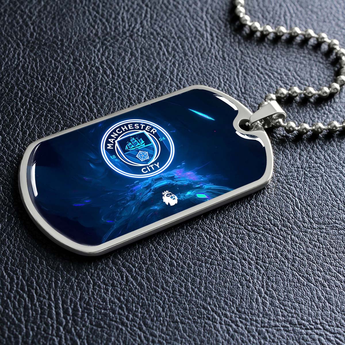 Soccer Dog Tag Necklace - SCD021 - Manchester City - Premier League - Military Ball Chain