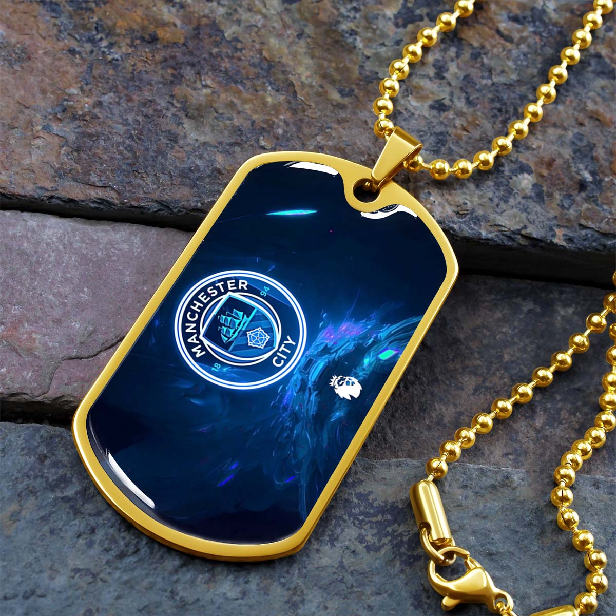 Soccer Dog Tag Necklace - SCD021 - Manchester City - Premier League - Military Ball Chain