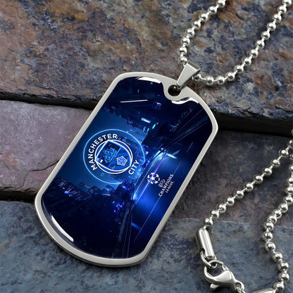Soccer Dog Tag Necklace - SCD022 - Manchester City - UEFA Champions League - Military Ball Chain