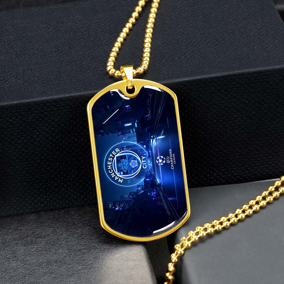 Soccer Dog Tag Necklace - SCD022 - Manchester City - UEFA Champions League - Military Ball Chain