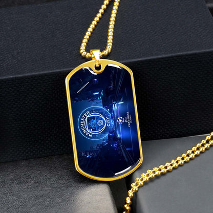 Soccer Dog Tag Necklace - SCD022 - Manchester City - UEFA Champions League - Military Ball Chain
