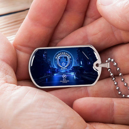 Soccer Dog Tag Necklace - SCD022 - Manchester City - UEFA Champions League - Military Ball Chain