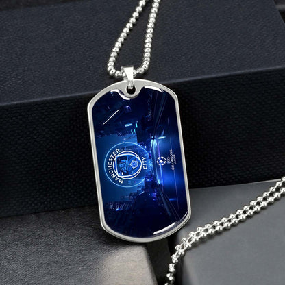 Soccer Dog Tag Necklace - SCD022 - Manchester City - UEFA Champions League - Military Ball Chain