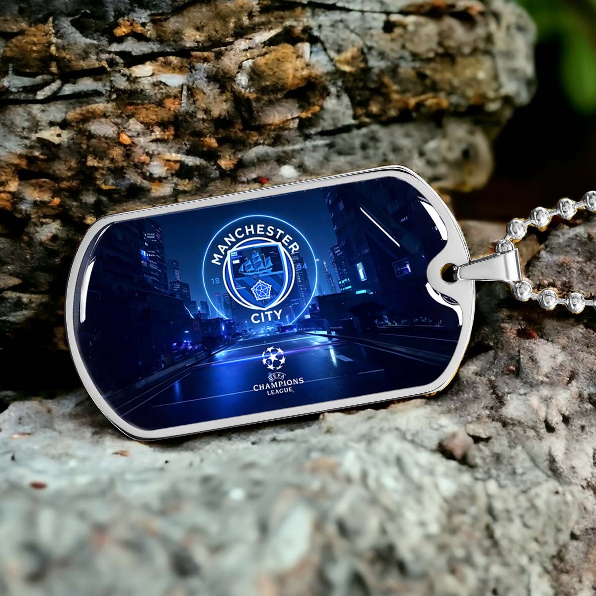 Soccer Dog Tag Necklace - SCD022 - Manchester City - UEFA Champions League - Military Ball Chain