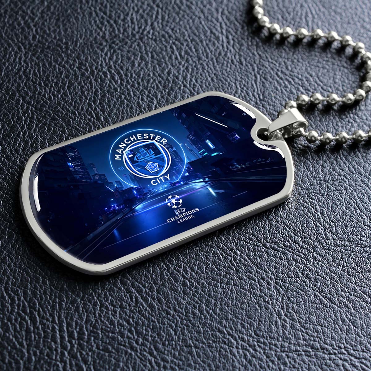 Soccer Dog Tag Necklace - SCD022 - Manchester City - UEFA Champions League - Military Ball Chain