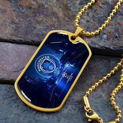 Soccer Dog Tag Necklace - SCD022 - Manchester City - UEFA Champions League - Military Ball Chain