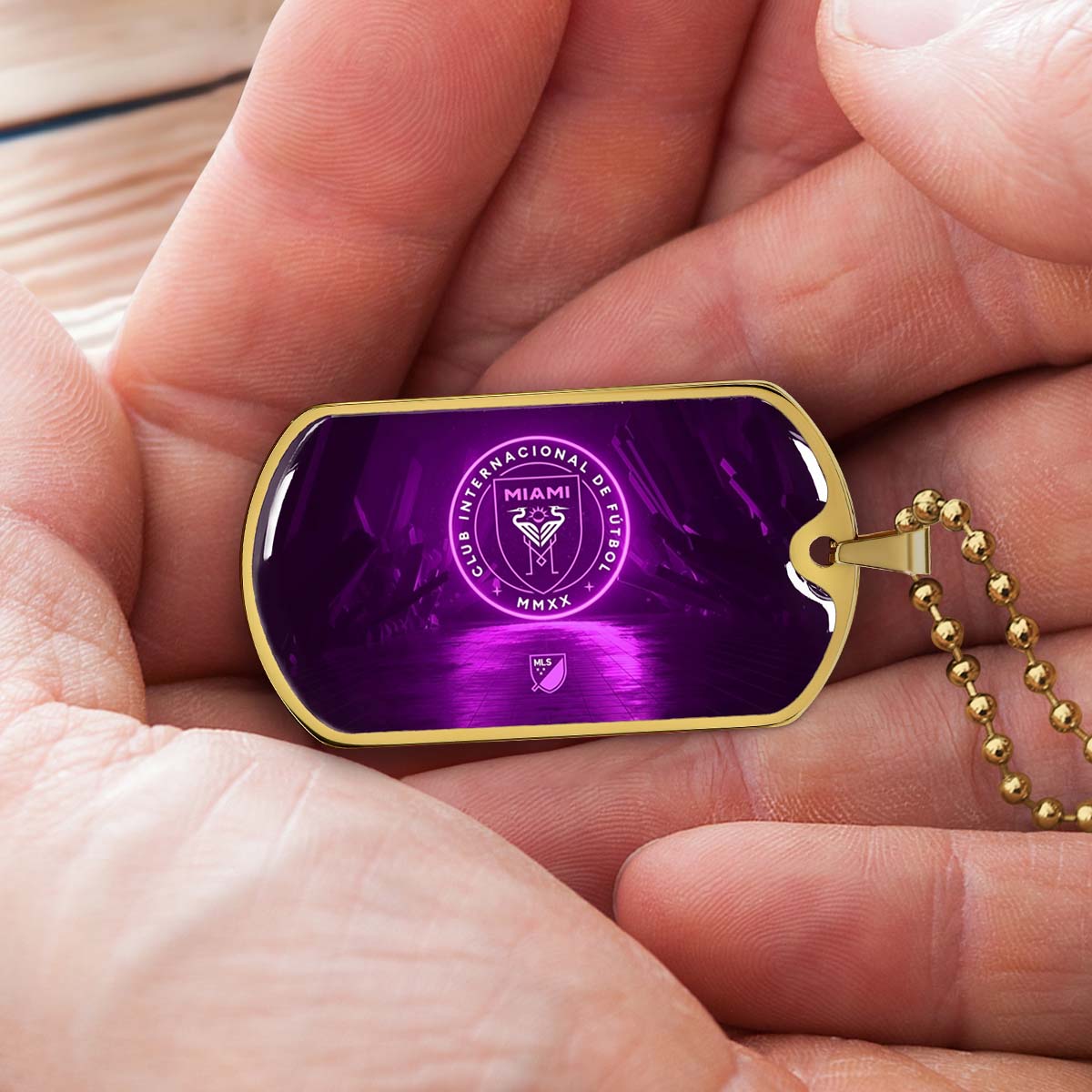 Soccer Dog Tag Necklace - SCD023 - Inter Miami CF - Military Ball Chain