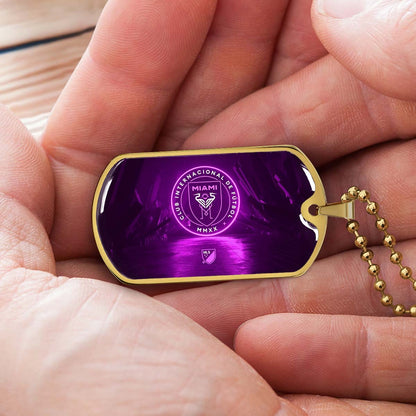 Soccer Dog Tag Necklace - SCD023 - Inter Miami CF - Military Ball Chain
