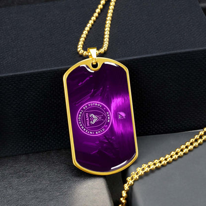 Soccer Dog Tag Necklace - SCD023 - Inter Miami CF - Military Ball Chain