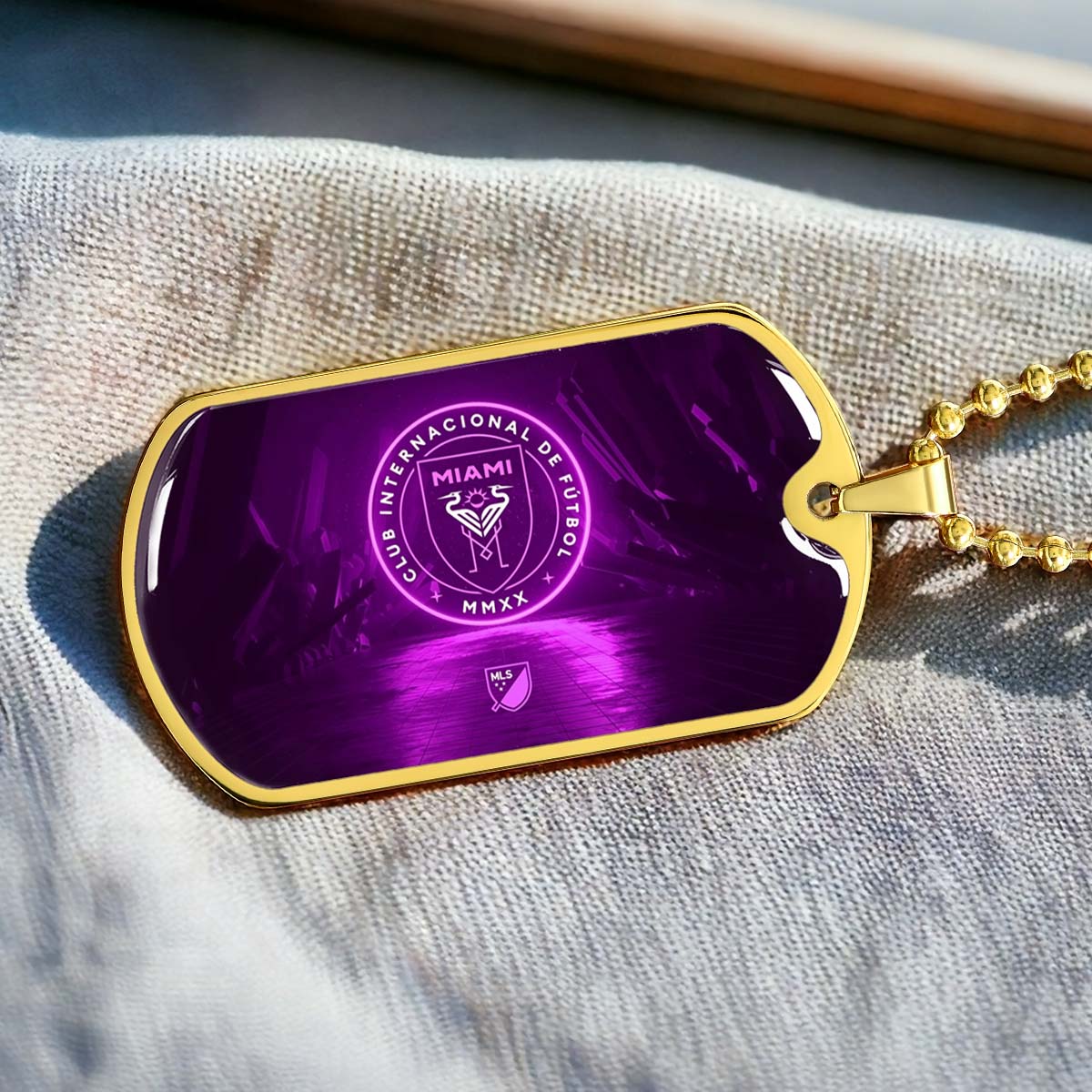 Soccer Dog Tag Necklace - SCD023 - Inter Miami CF - Military Ball Chain