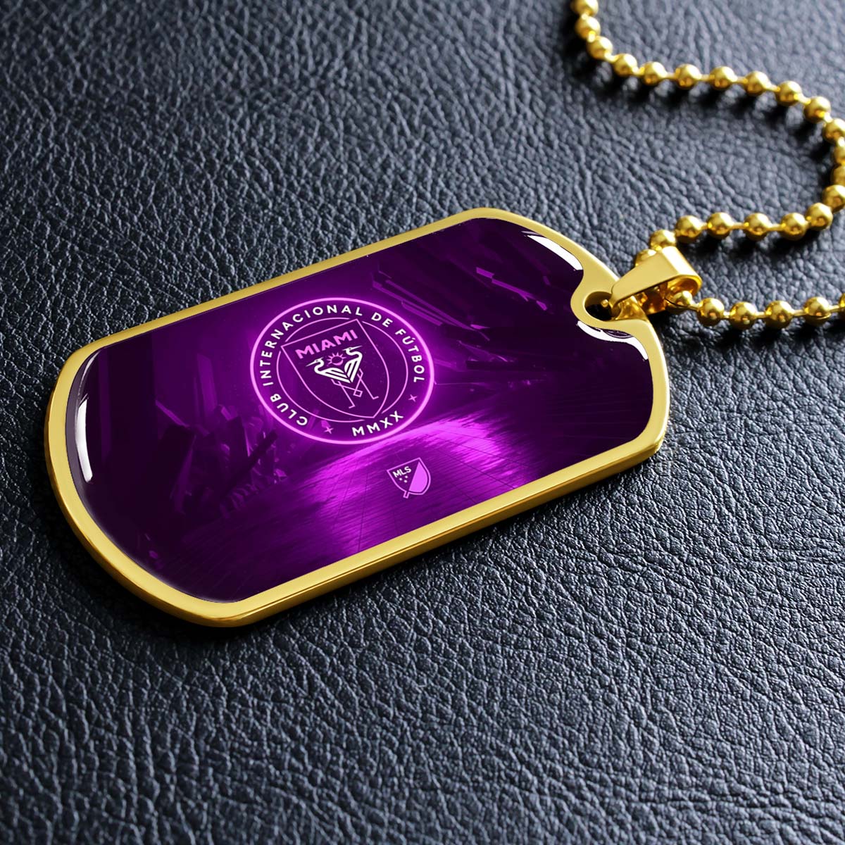 Soccer Dog Tag Necklace - SCD023 - Inter Miami CF - Military Ball Chain