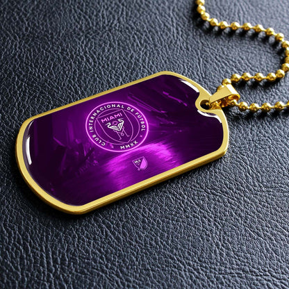 Soccer Dog Tag Necklace - SCD023 - Inter Miami CF - Military Ball Chain
