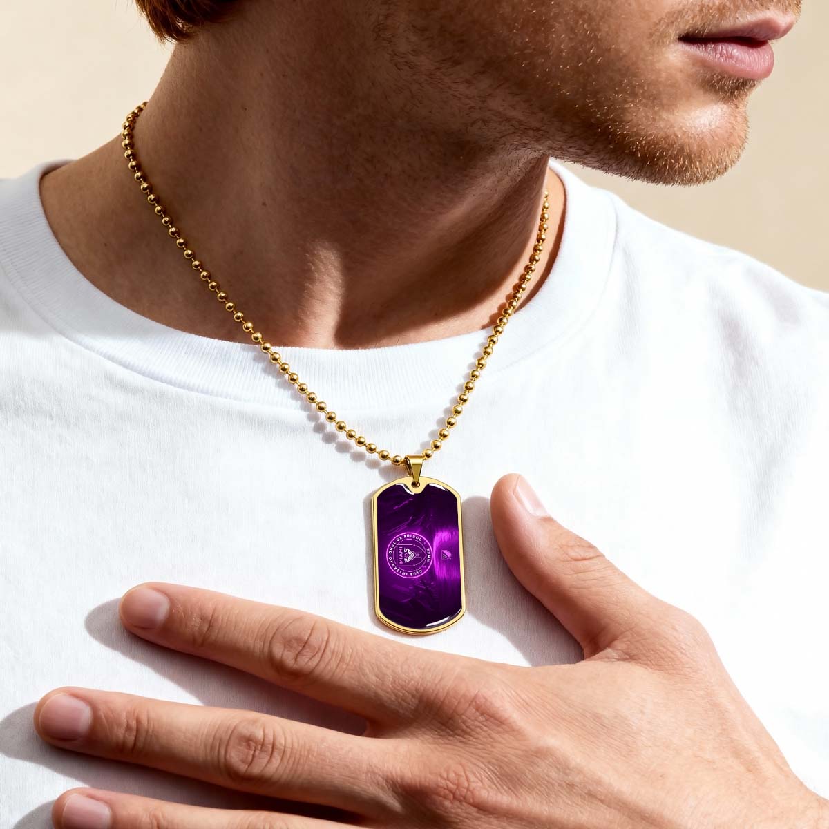Soccer Dog Tag Necklace - SCD023 - Inter Miami CF - Military Ball Chain