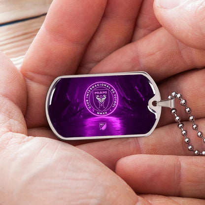 Soccer Dog Tag Necklace - SCD023 - Inter Miami CF - Military Ball Chain