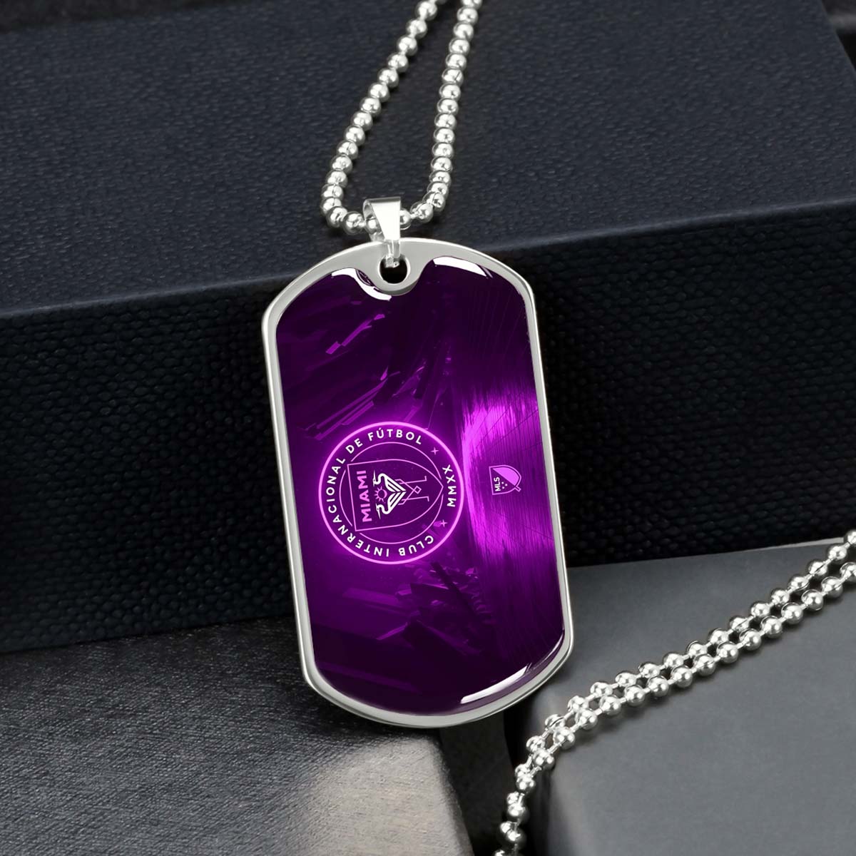 Soccer Dog Tag Necklace - SCD023 - Inter Miami CF - Military Ball Chain
