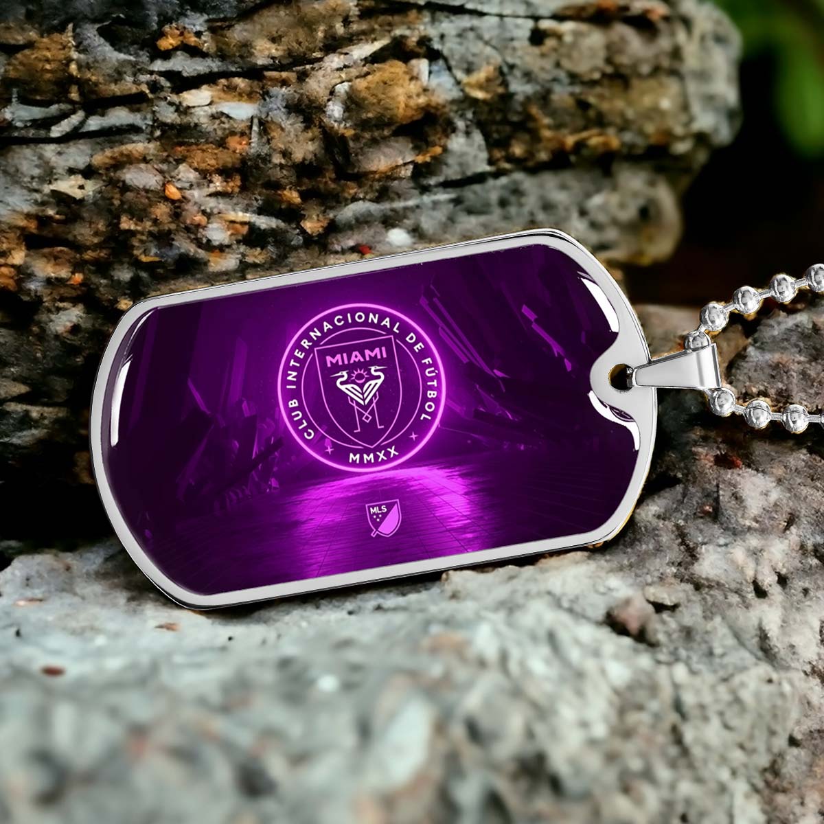 Soccer Dog Tag Necklace - SCD023 - Inter Miami CF - Military Ball Chain