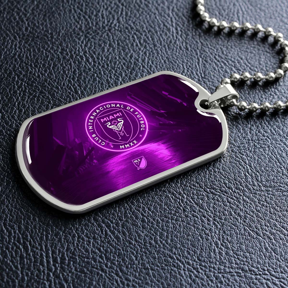 Soccer Dog Tag Necklace - SCD023 - Inter Miami CF - Military Ball Chain