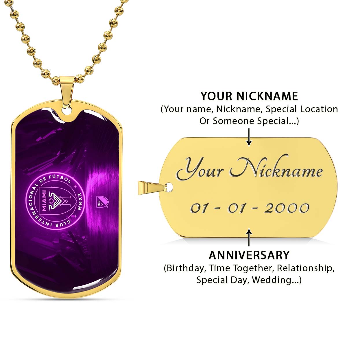Soccer Dog Tag Necklace - SCD023 - Inter Miami CF - Military Ball Chain