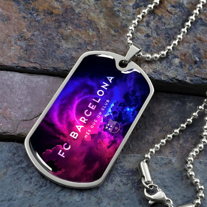 Soccer Dog Tag Necklace - SCD024 - FC Barcelona - FCB - Military Ball Chain