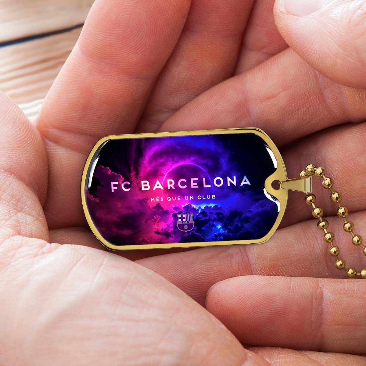 Soccer Dog Tag Necklace - SCD024 - FC Barcelona - FCB - Military Ball Chain