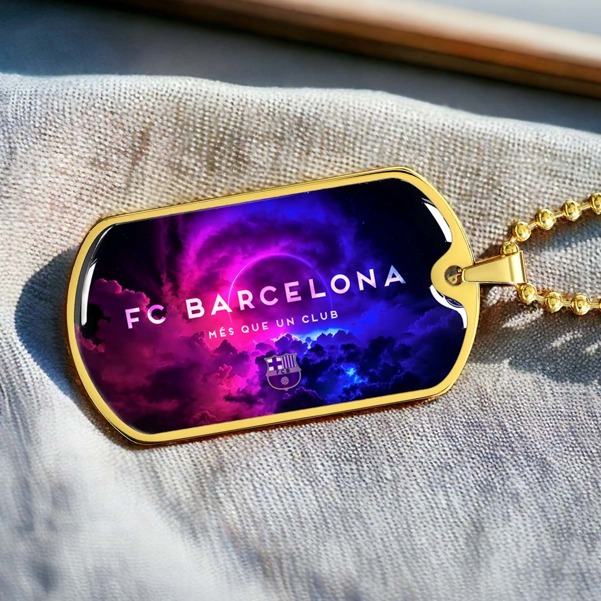 Soccer Dog Tag Necklace - SCD024 - FC Barcelona - FCB - Military Ball Chain