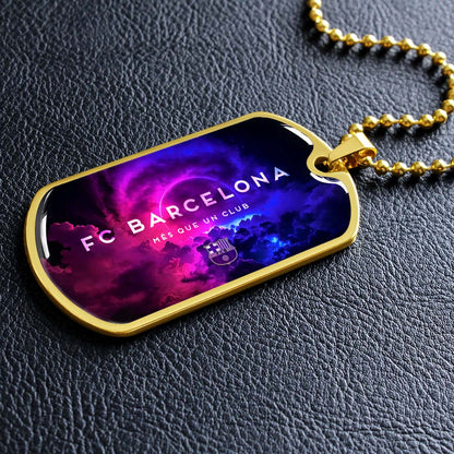Soccer Dog Tag Necklace - SCD024 - FC Barcelona - FCB - Military Ball Chain