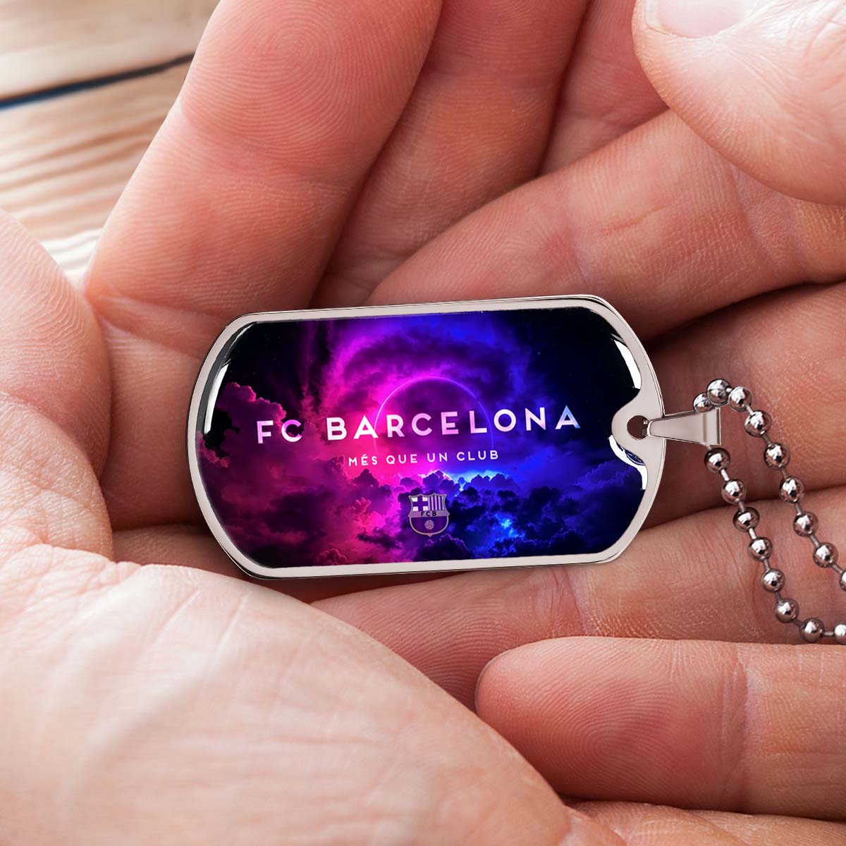 Soccer Dog Tag Necklace - SCD024 - FC Barcelona - FCB - Military Ball Chain