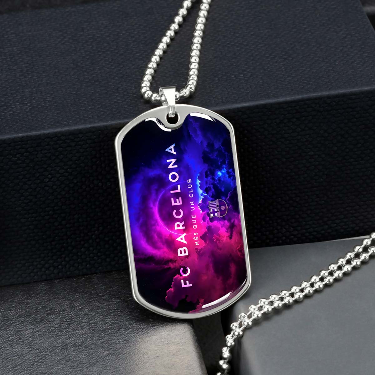 Soccer Dog Tag Necklace - SCD024 - FC Barcelona - FCB - Military Ball Chain