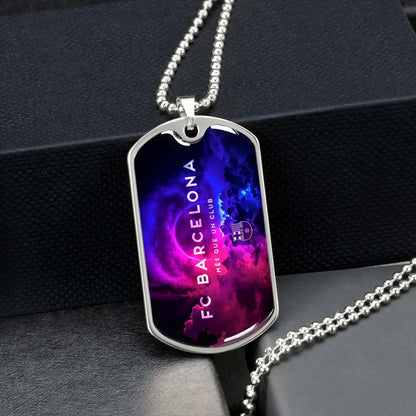 Soccer Dog Tag Necklace - SCD024 - FC Barcelona - FCB - Military Ball Chain