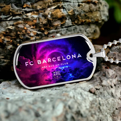 Soccer Dog Tag Necklace - SCD024 - FC Barcelona - FCB - Military Ball Chain