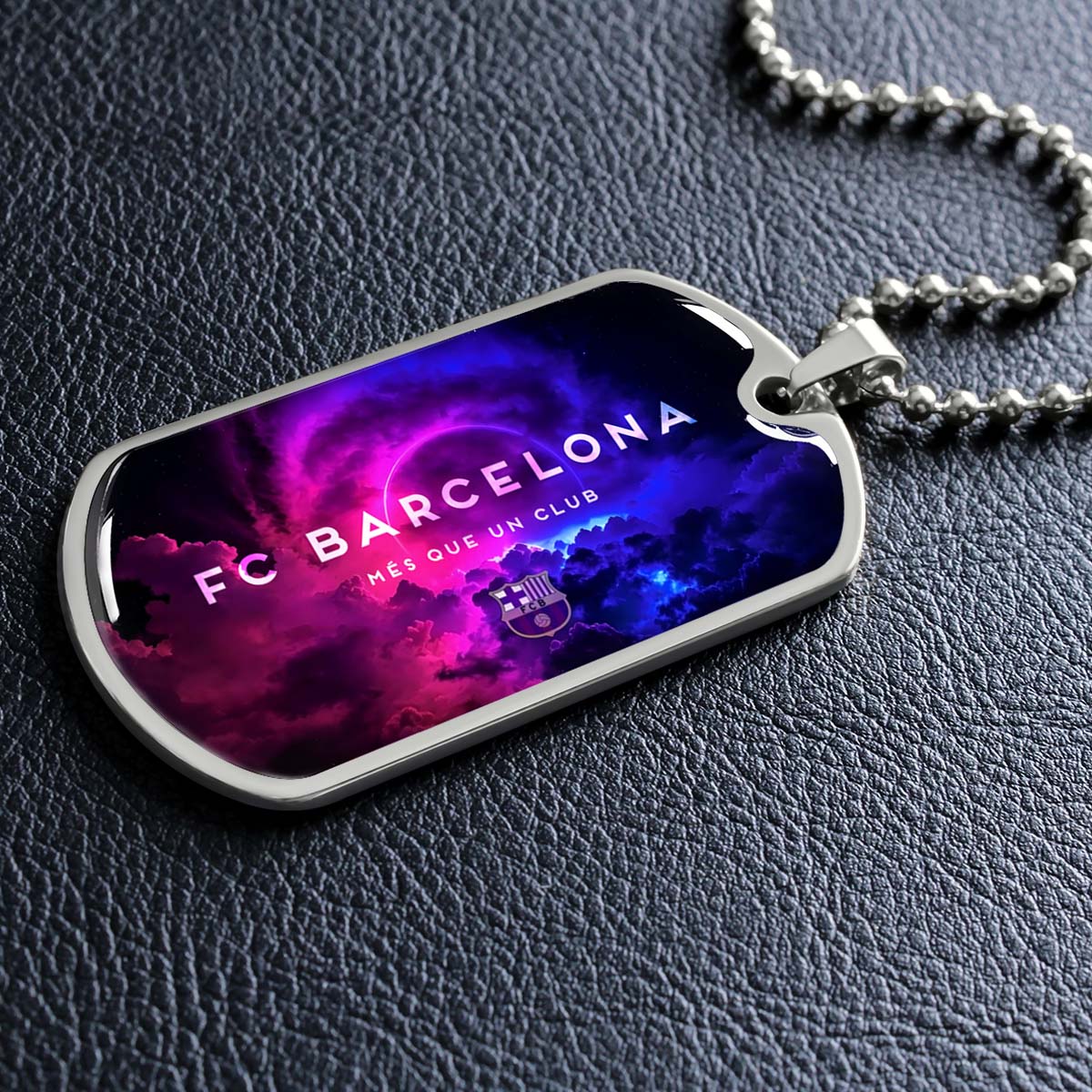 Soccer Dog Tag Necklace - SCD024 - FC Barcelona - FCB - Military Ball Chain