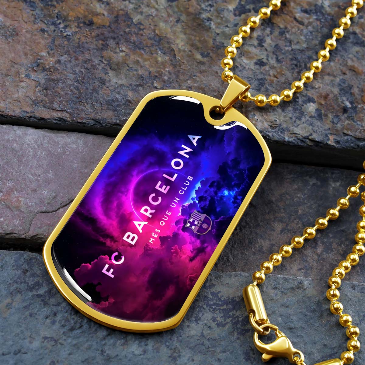 Soccer Dog Tag Necklace - SCD024 - FC Barcelona - FCB - Military Ball Chain