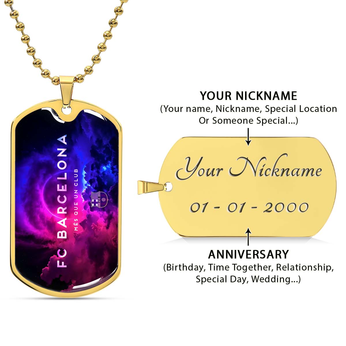 Soccer Dog Tag Necklace - SCD024 - FC Barcelona - FCB - Military Ball Chain