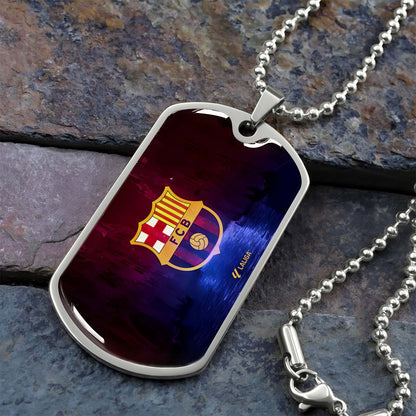 Soccer Dog Tag Necklace - SCD025 - Special Tide FC Barcelona - FCB - Military Ball Chain